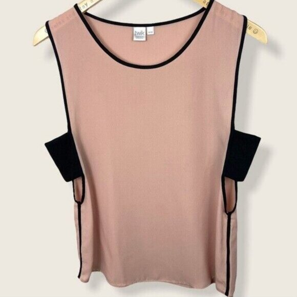 Twik Simons Pink Black Sleeveless Colour Block Top Size Medium Cut Outs Minimal - Picture 1 of 7
